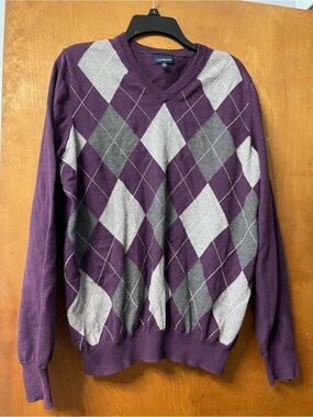 croft & Barrow Men's Purple Argyle V-Neck Sweater